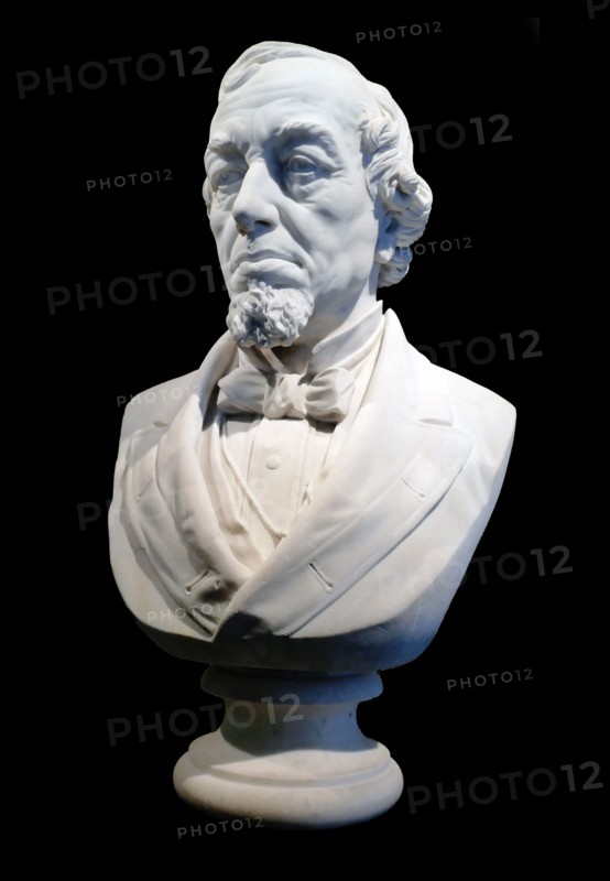 Marble bust of Benjamin Disraeli, British statesman and Conservative politician, and Prime Minister of the United Kingdom
