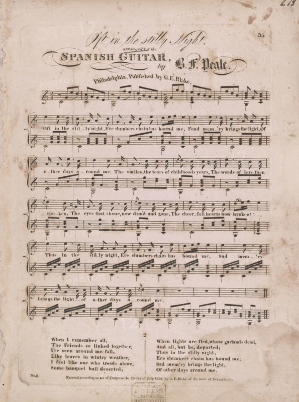 Oft in the stilly night arranged for the Spanish guitar by B.F. Peale