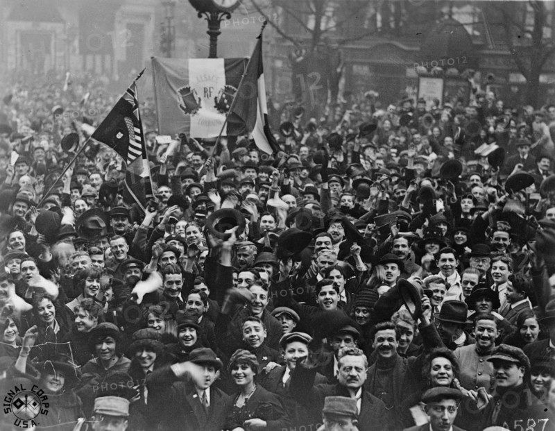 Citizens, celebrating the armistice in Paris, which marked the end of World War I