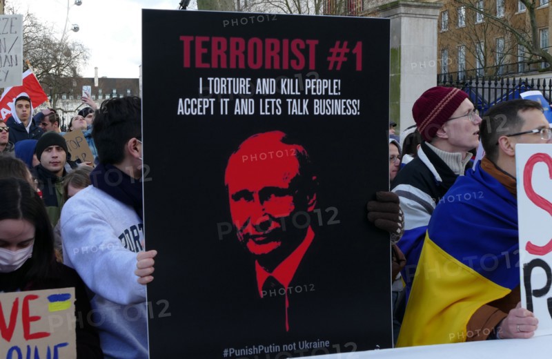 Anti-Putin poster at a protest in London against Russian invasion of Ukraine