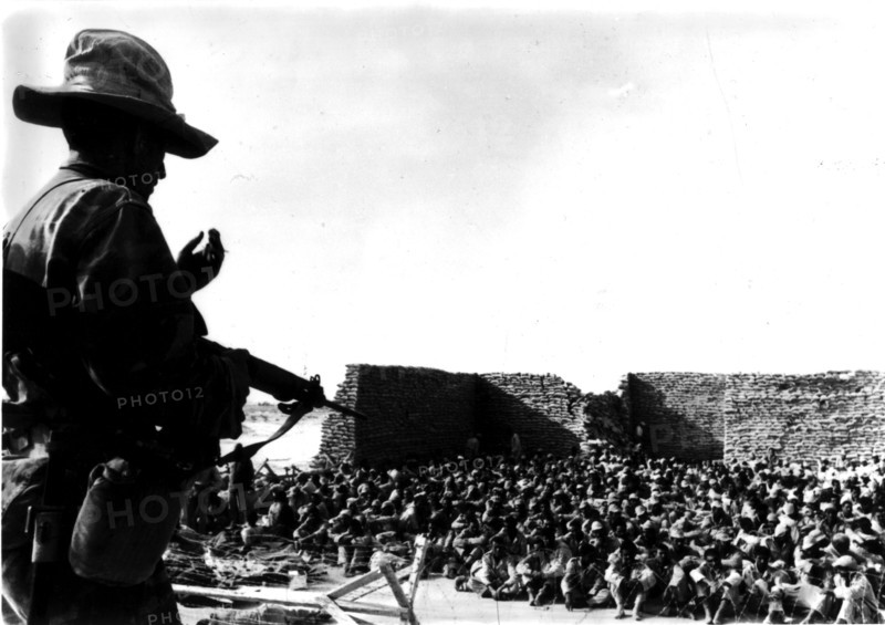 Suez Crisis, Egyptian prisoners guarded by Israeli soldiers