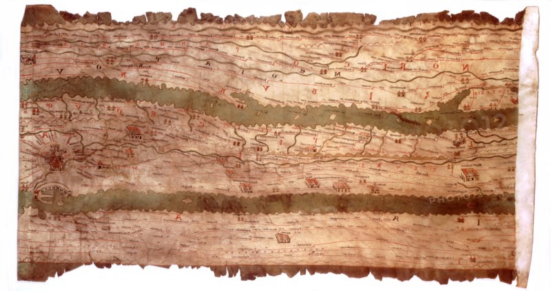 Tabula Peutingeriana, part representing central Italy and Rome to the right.