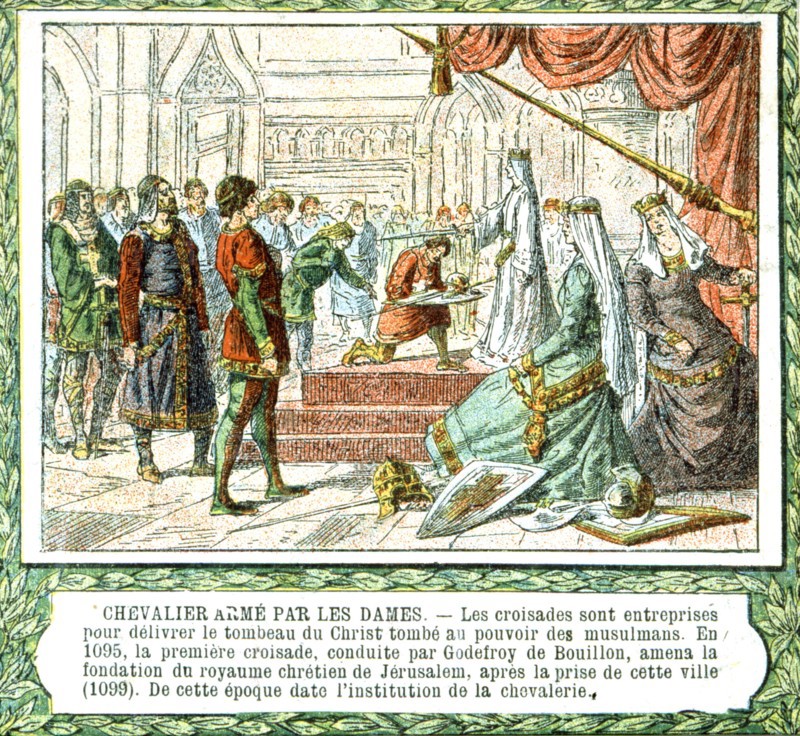 Imagerie populaire, 11ème siècle, Chevalier armé par les dames