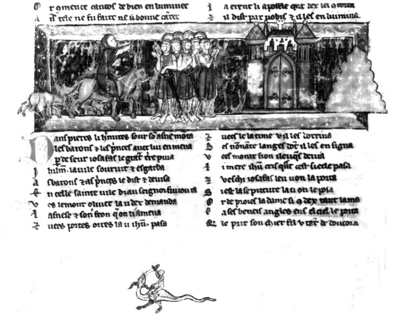 Manuscript of "The Swan Knight", f° 176 v° : Peter the Hermit haranguing the crusaders before Jerusalem