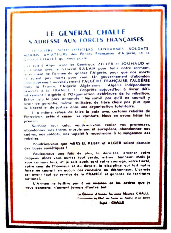 Poster: General Challe addresses the French Forces, Generals' putsch
