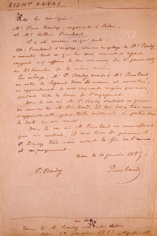 Lettre manuscrite d'Arthur Rimbaud (1854-1891)