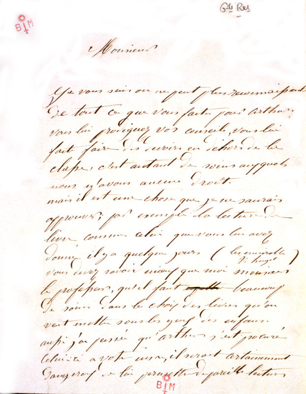 Lettre manuscrite parlant d'Arthur Rimbaud (1854-1891)