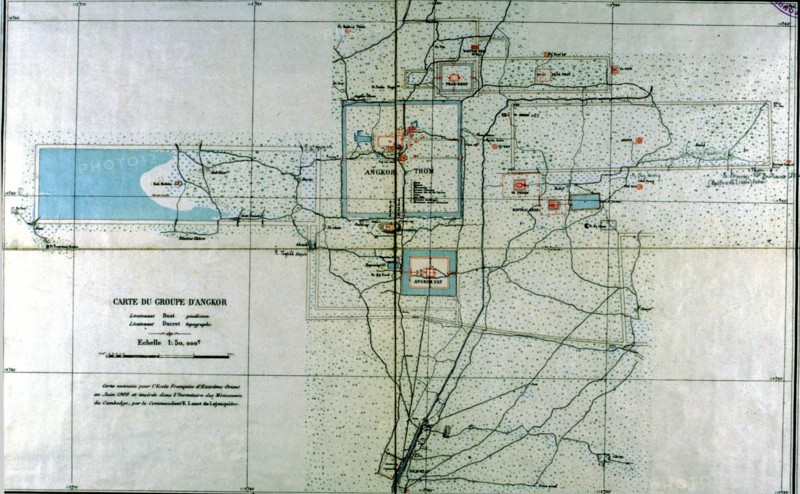 Carte du groupe d'Angkor dressée par Buat et Ducret