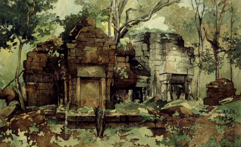 Angkor, aquarelle de Jean Courmaille