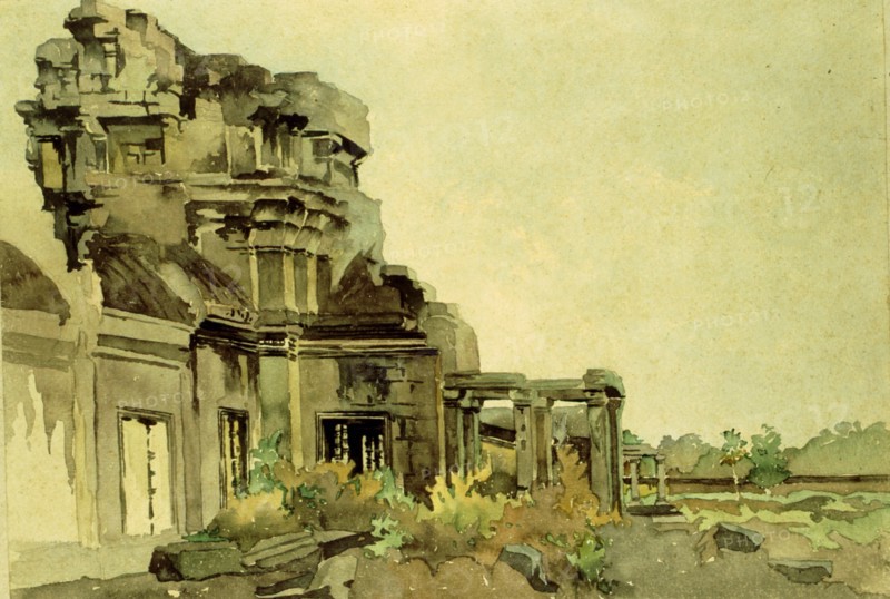 Courmaille, Angkor, watercolor