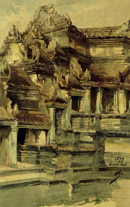 Angkor, aquarelle de Jean Courmaille