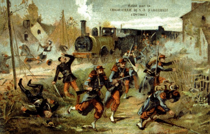 Publicité pour le chocolat d'Aiguebelle , guerre de 1870, Siège de Metz, Combat de Peltre