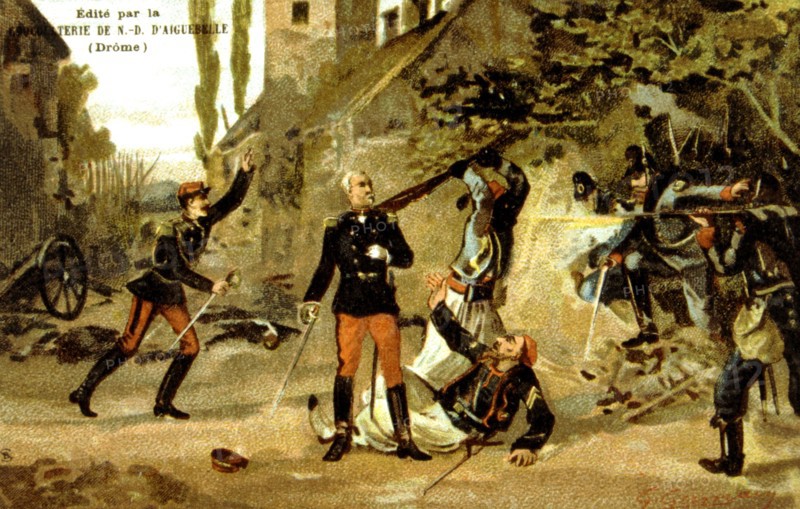 Publicité pour le chocolat d'Aiguebelle, Guerre de 1870, Bataille de Froeschwiller (6 août 1870), Mort du Général Raoul