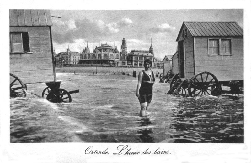 Ostende, sea bathing, postcard