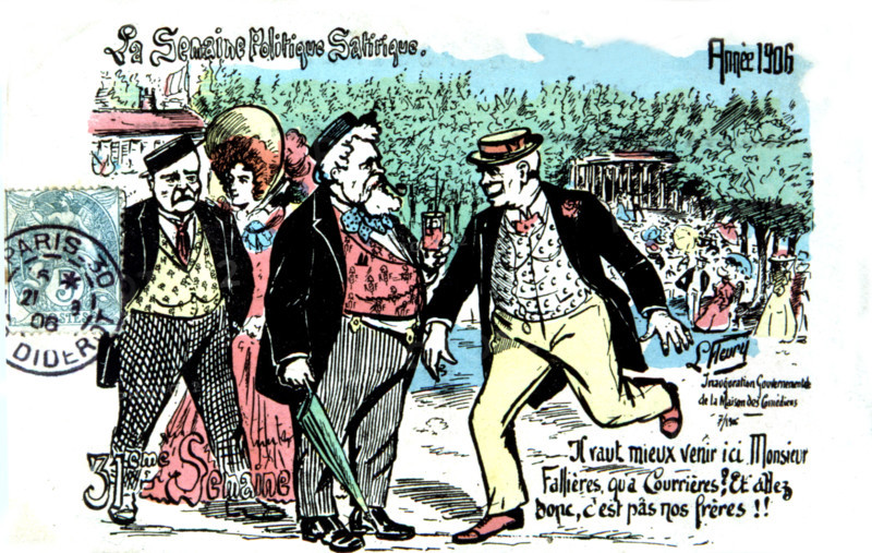 Satirical postcard with Armand Fallières (1841-1931) about the strike at Courrières