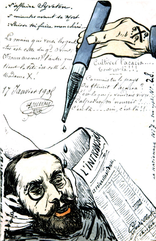 Carte postale caricaturale sur l'affaire des fiches, On y reconnaît Alfred Dreyfus