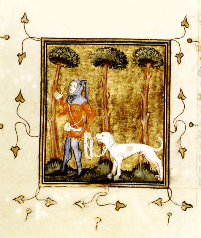 Miniature extraite du "Livre du roi Modus". Homme à la chasse