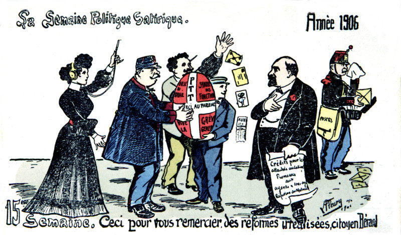Satirical postcard about strikes