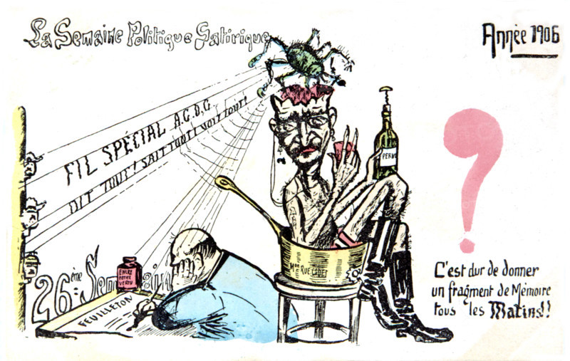 Carte postale satirique sur l'affaire des fiches. On y reconnaît le Général Louis André (1838-1913)