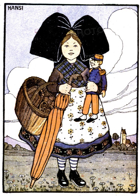 Drawing by Hansi (1873-1951), Alsatian girl