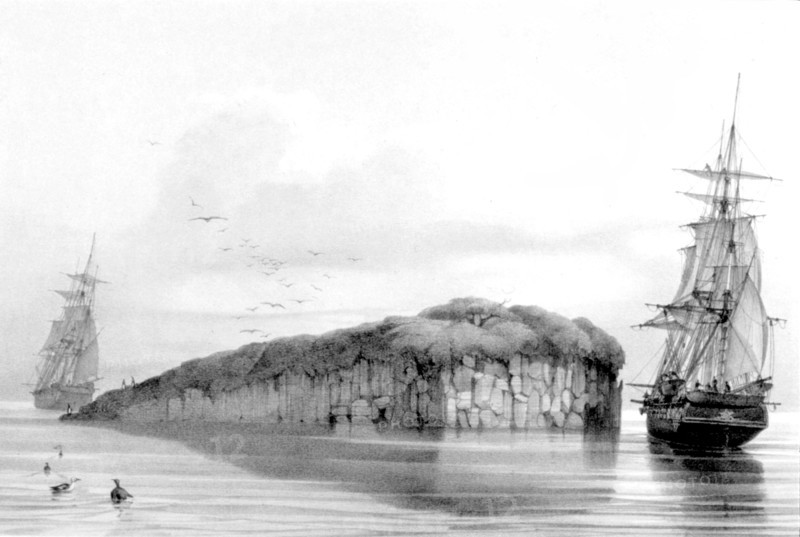 Ilot basaltique dans la baie Sarah's. in "Voyage au Pôle sud et dans l'Océanie"
