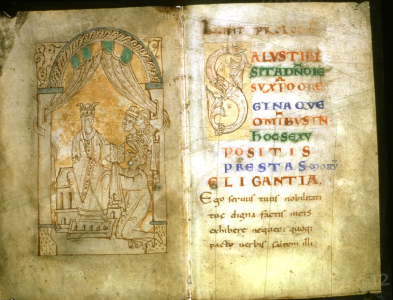 La reine Emma et ses fils. Miniature in "Encomium Emmae reginae"