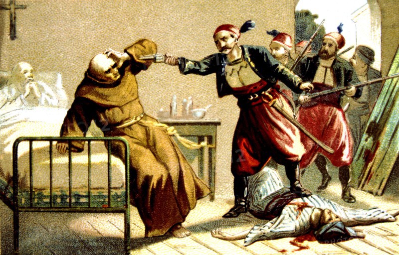 Armenian genocide carried out by the Turks in 1894-1896. Death of Reverend Father Franciscan Salvatore