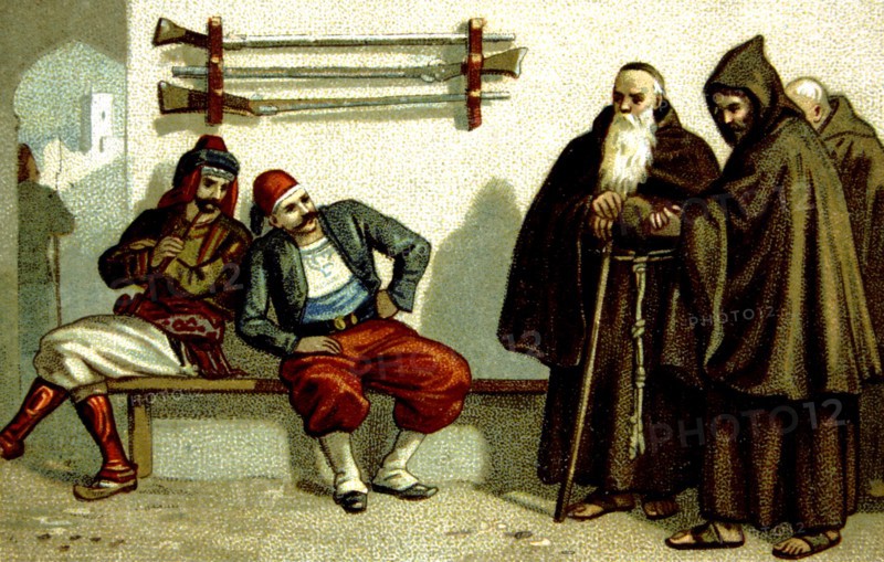 Armenian genocide carried out by the Turks in 1894-1896. Reverends Fathers Capuchins from Malata made prisoners