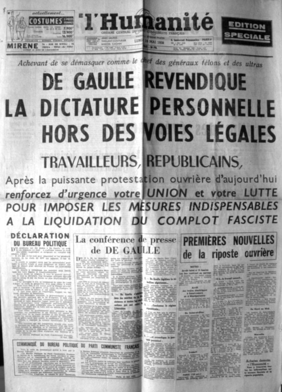 War in Algeria, Front page of the newspaper "L'Humanité"
