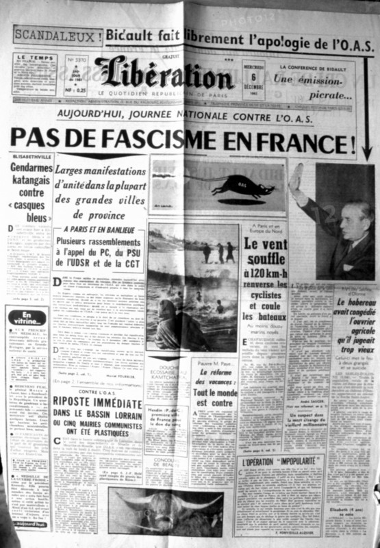 War in Algeria, Front page of the newspaper "Libération"