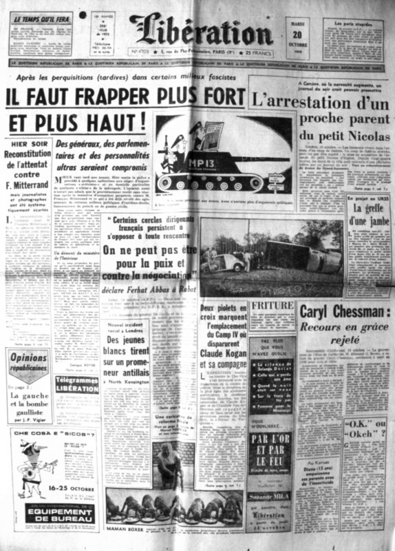 War in Algeria, Front page of the newspaper "Libération"