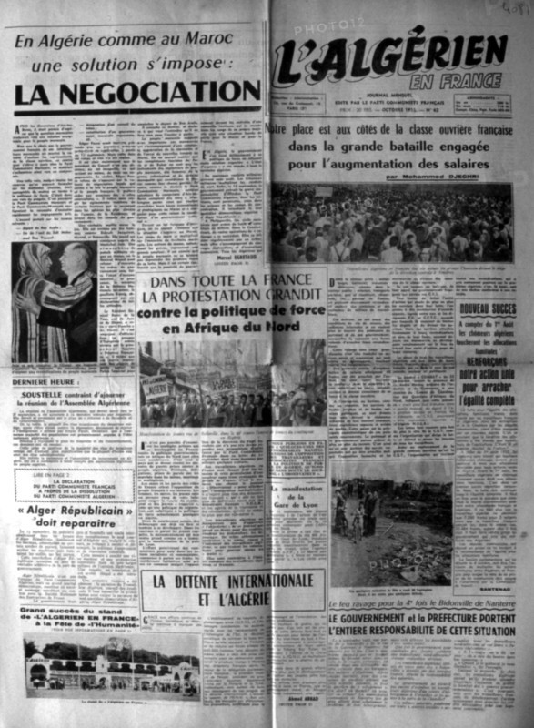 War in Algeria, Front page of the newspaper "L'Algérien en France"