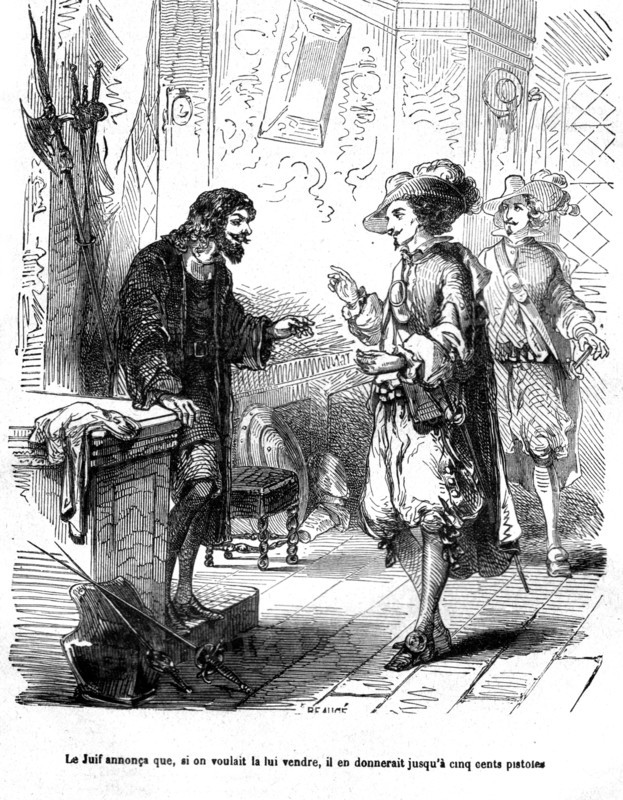 The Three Musketeers, Athos and d'Artagnan at a Jewish shopkeeper's