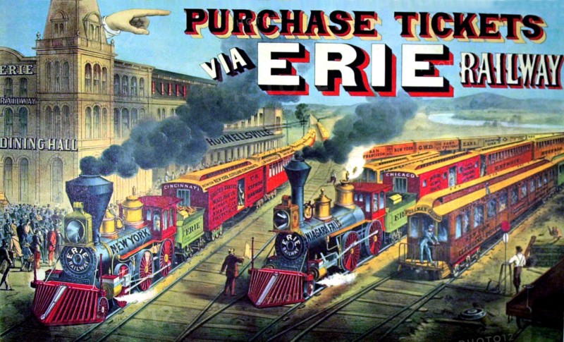 Litograph by Currier and Ives, Advertising for 'Erie Railway'