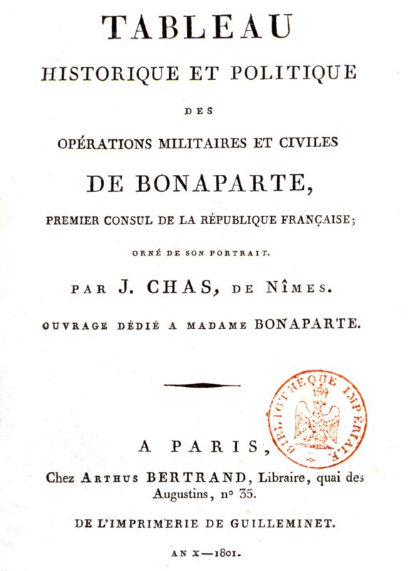 Flyleaf of 'Historical and political view on Bonaparte military operations'