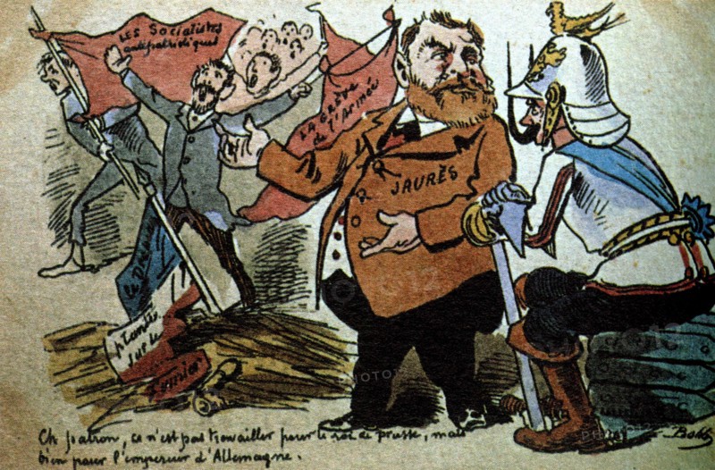 Postcard: Caricature of Jean Jaurès during the Army strike