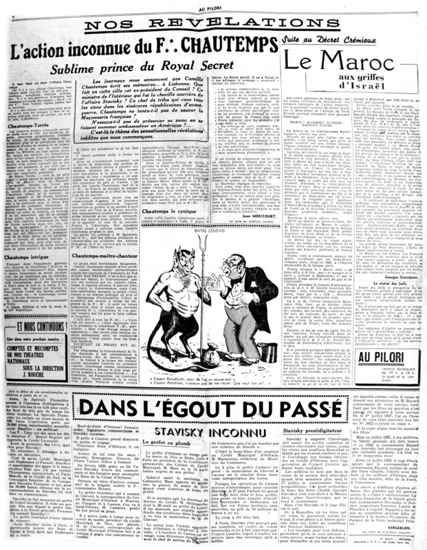 Page du journal anti-maçonnique et antisémite "Au Pilori"