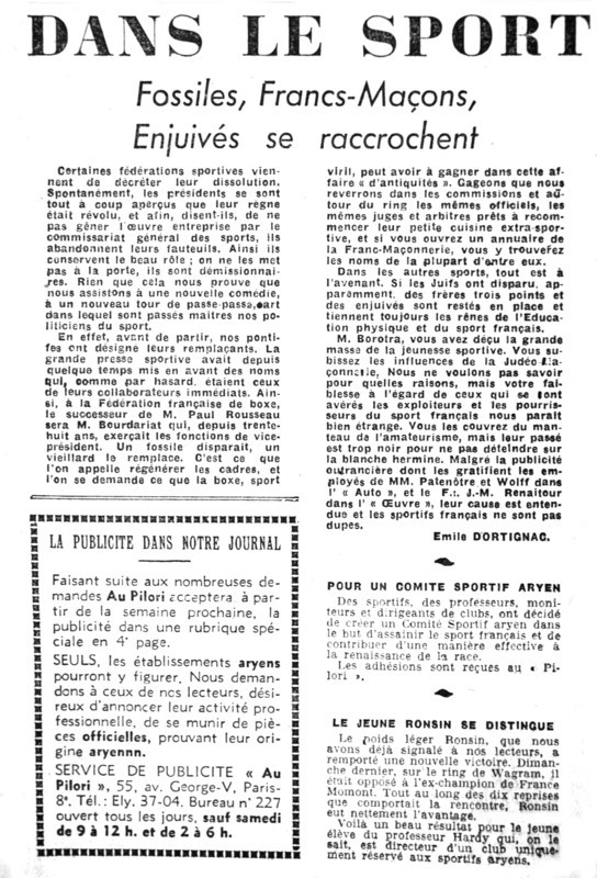 Article antisémite publié dans "Au Pilori"