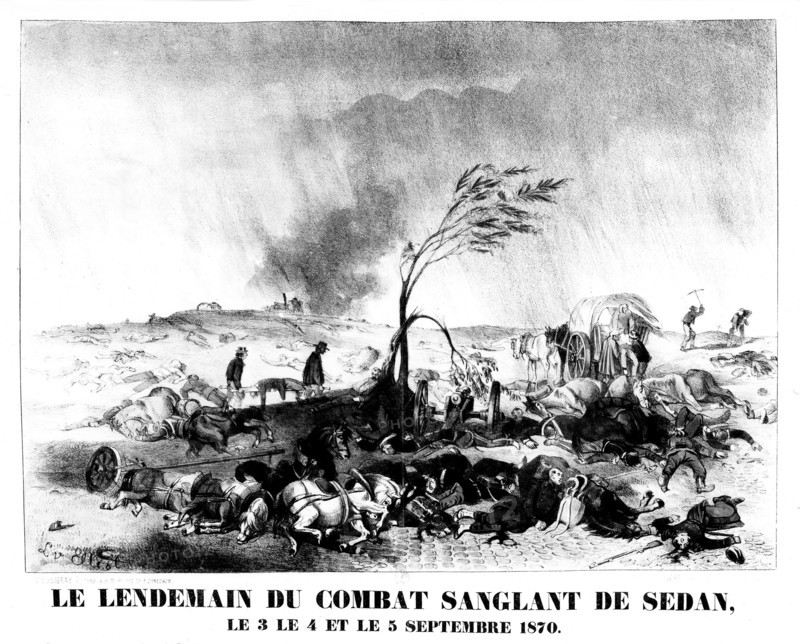 The day after the bloody battle of Sedan, September 3, 4 and 5, 1870. Lithograph by L. Von Elliot