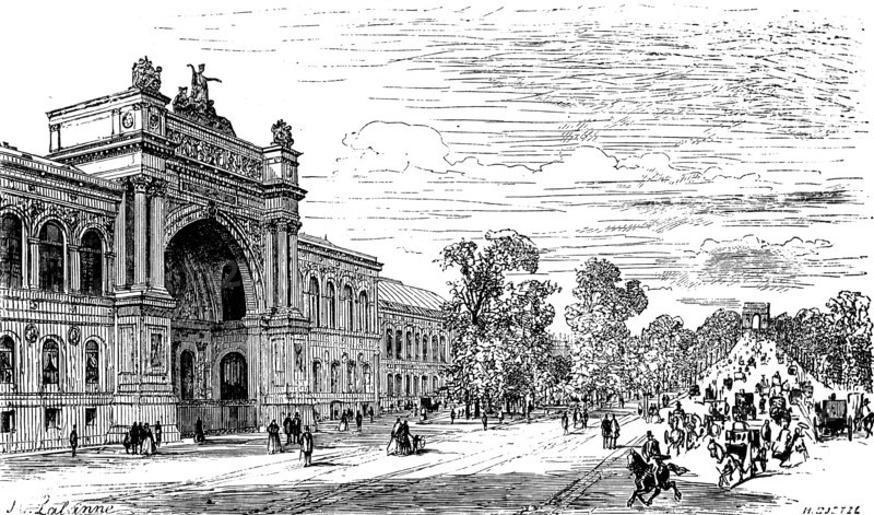 Paris. The palace of industry and the Avenue des Champs-Elysées. Drawing by Mister Lalanne, engraved by Miss H. Boetzel. in "Paris-Guide", 1867 Edition