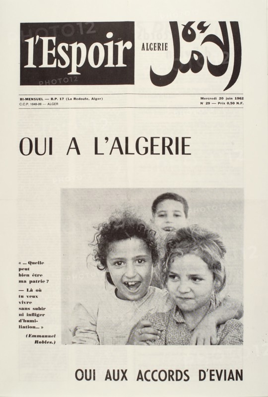 Front page of the newspaper 'L'Espoir d'Algérie' on June 20, 1962