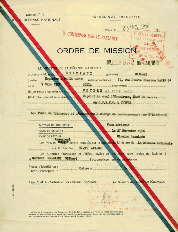 Ordre de mission de Benno Graziani, 1956
