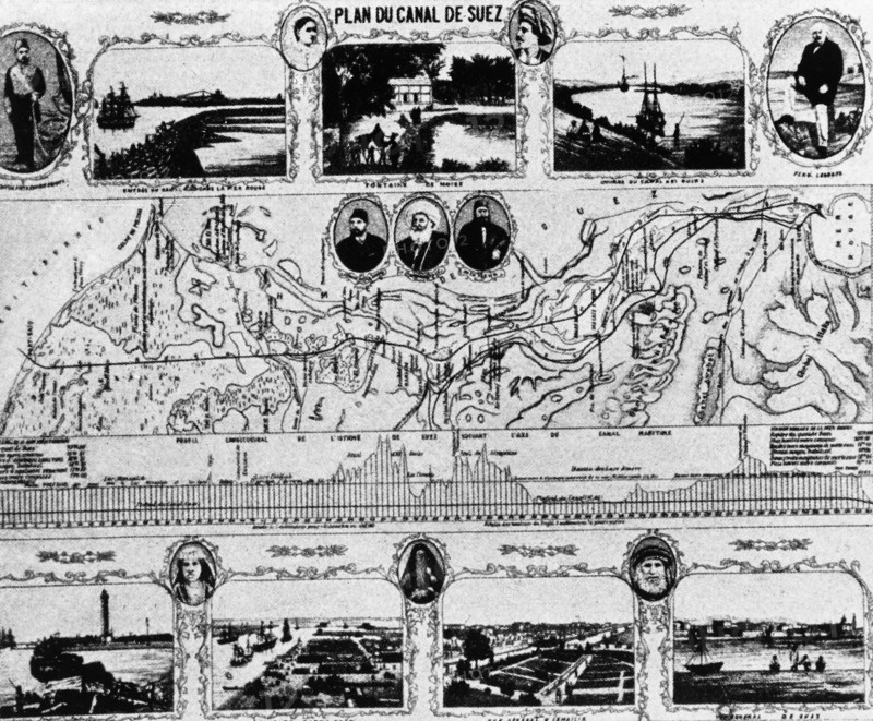 Plan de la construction du canal de Suez