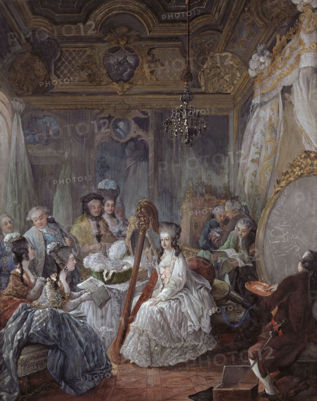 Gautier d'Agoty, Marie-Antoinette jouant de la harpe dans sa chambre à Versailles