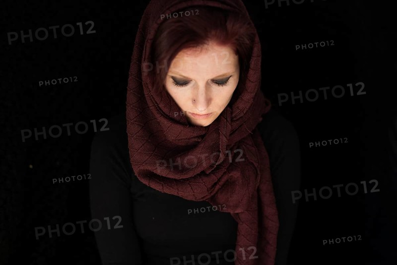 Woman with cloth on her head