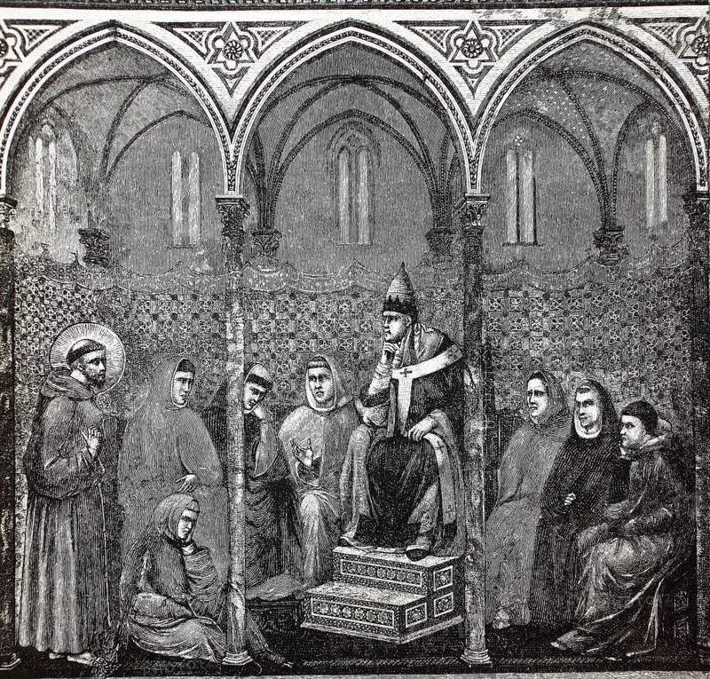 Francis of Assisi preaches to Pope Honorius III