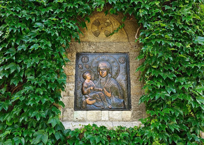 Holy Mother of God depicted on the exterior wall of the Ruzica Church