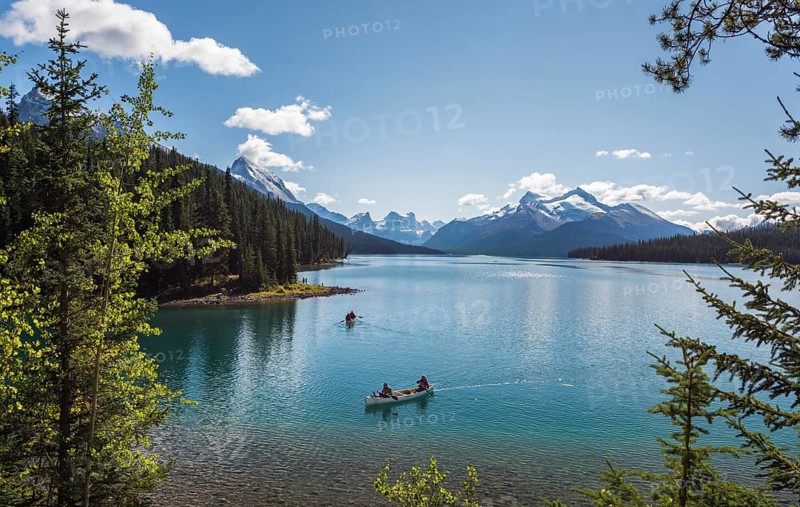 Canoeist on Maligne Lake
