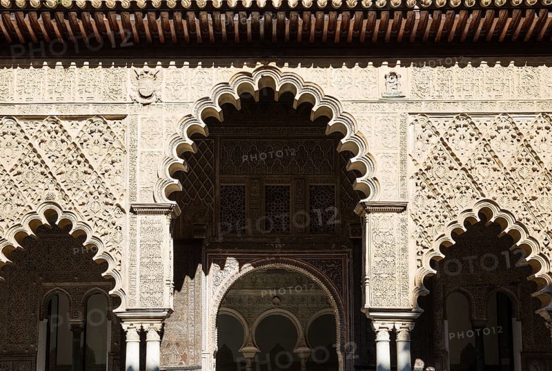 Highly artistic Moorish facade in the Patio de las Doncellas