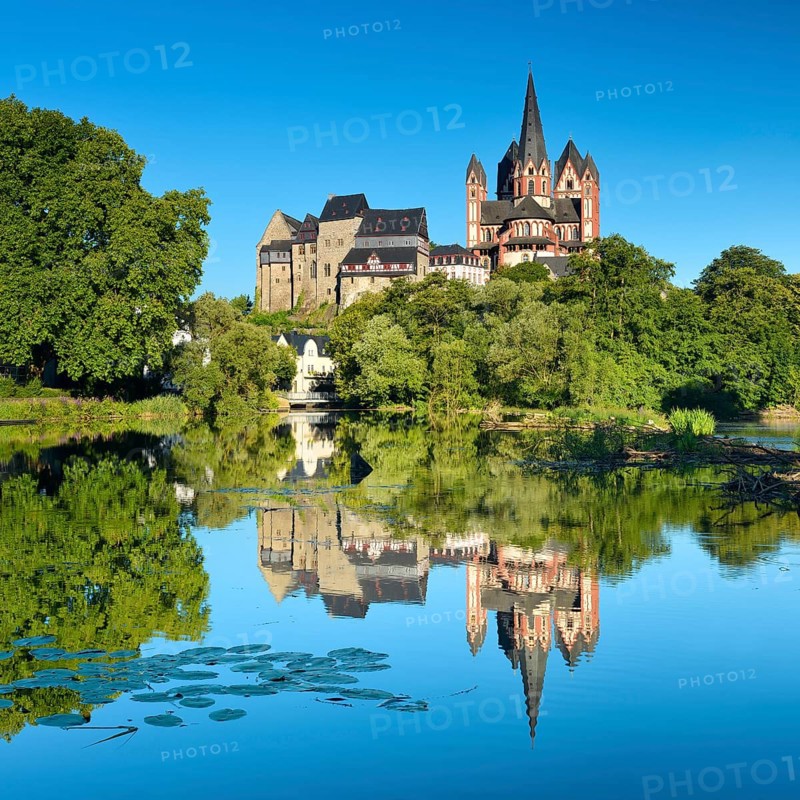 Limburg Cathedral St. Georg or St. George's Cathedral and Limburg Castle over the river Lahn